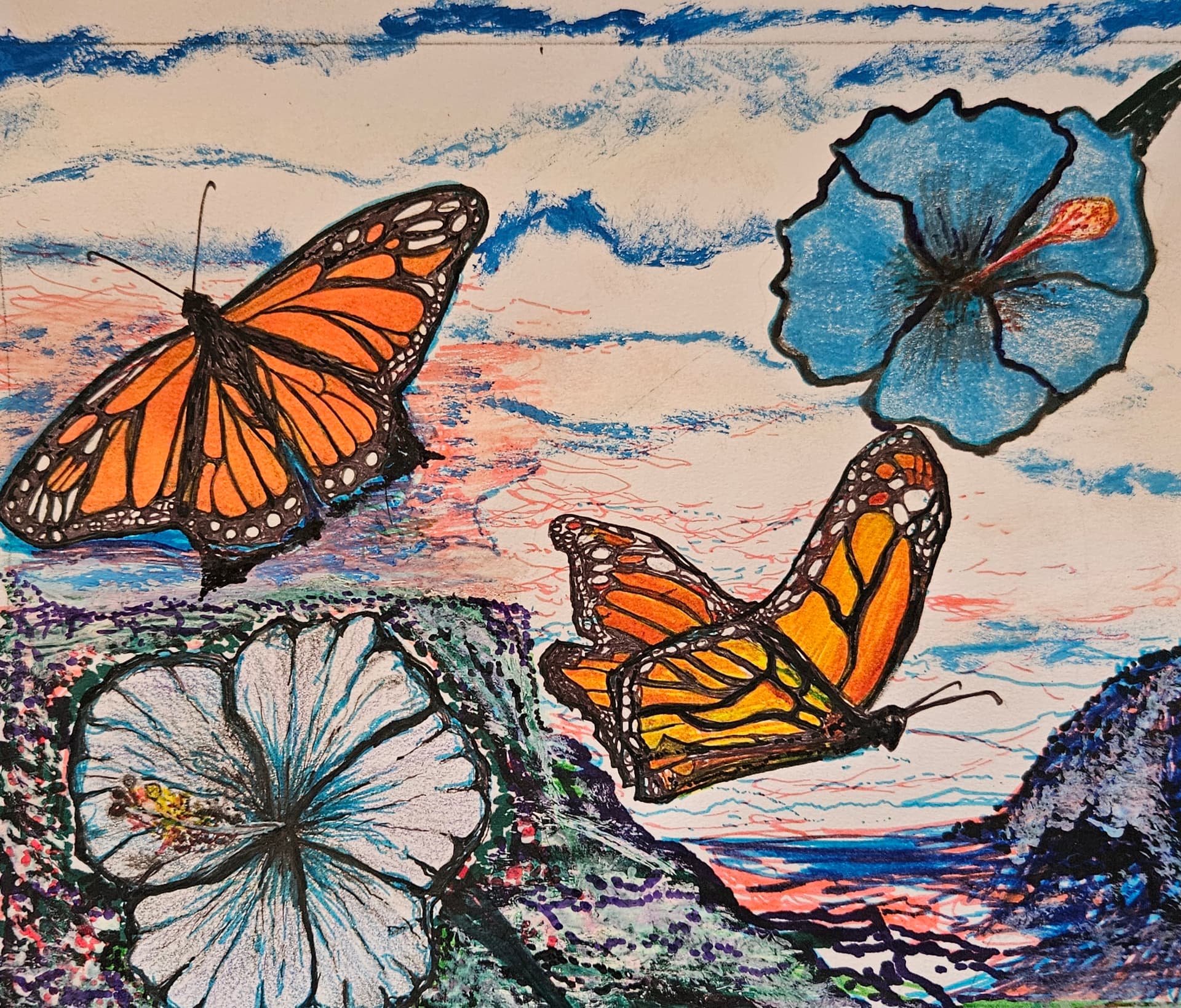 Butterflies and Hibiscus
